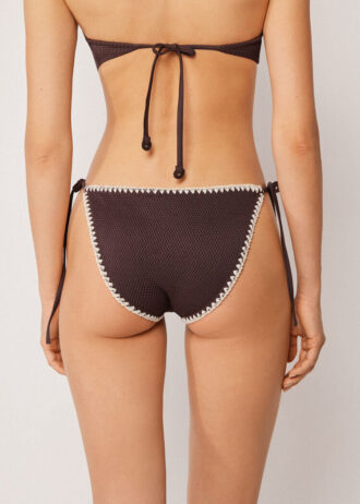 String Swimsuit Bottom Bicolor Embroidery