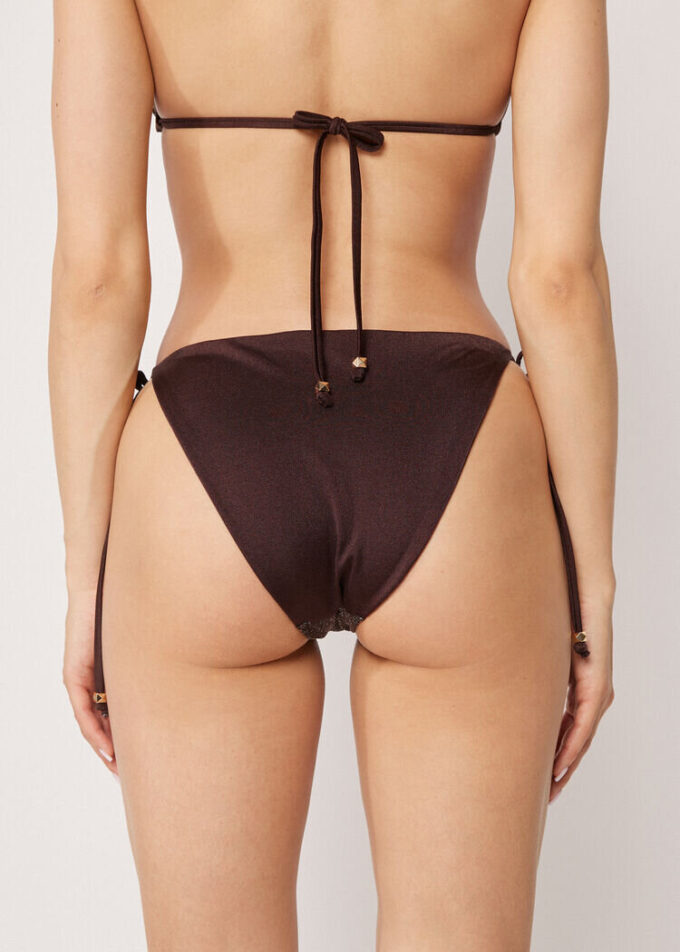 String Swimsuit Bottom Brown Glitter