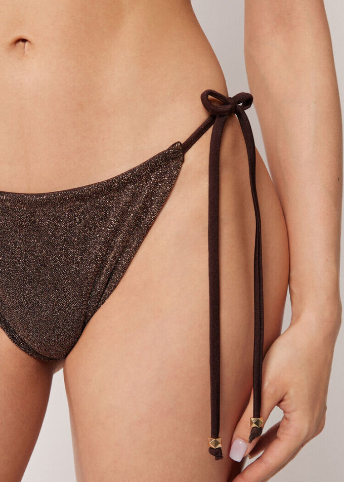 String Swimsuit Bottom Brown Glitter