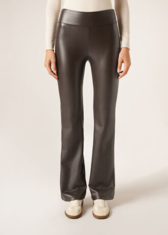 Thermal Flared Pants with Coated Effect