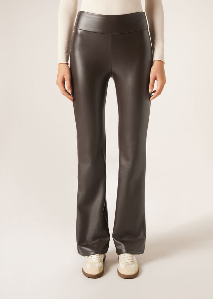 Thermal Flared Pants with Coated Effect Thermal Flared Pants with Coated Effect