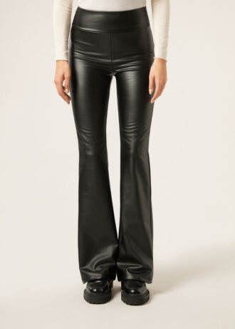 Thermal Flared Pants with Coated Effect