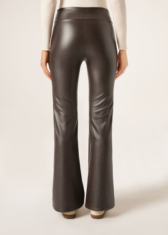 Thermal Flared Pants with Coated Effect Thermal Flared Pants with Coated Effect