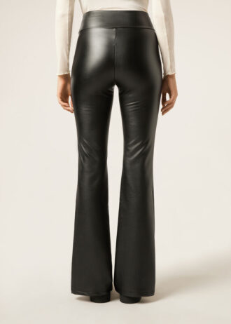 Thermal Flared Pants with Coated Effect