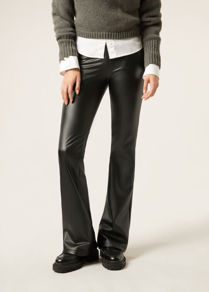 Thermal Flared Pants with Coated Effect Thermal Flared Pants with Coated Effect