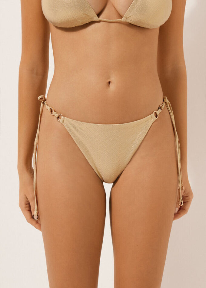 Tied Brazilian Swimsuit Bottoms Gold Waves Tied Brazilian Swimsuit Bottoms Gold Waves